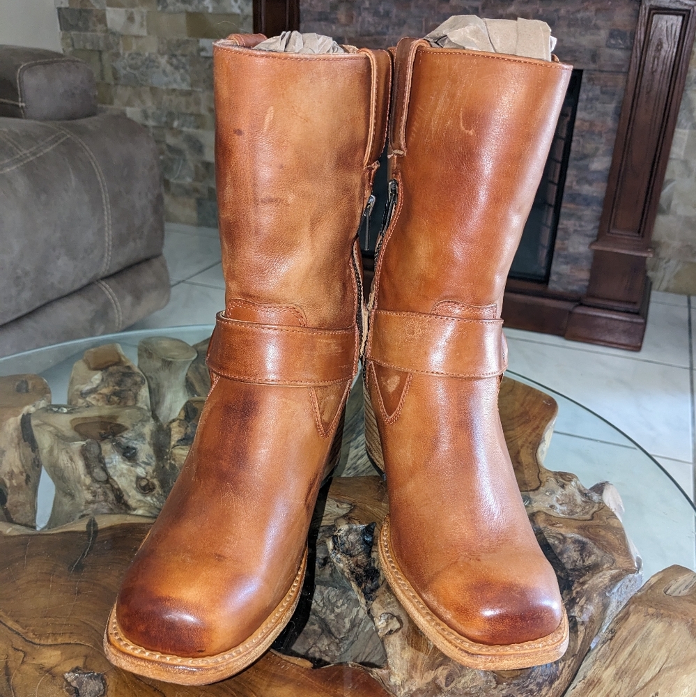 FREEBIRD Darcy Boot-8 Leather Distressed Studded ankle harness- Whiskey-NBW